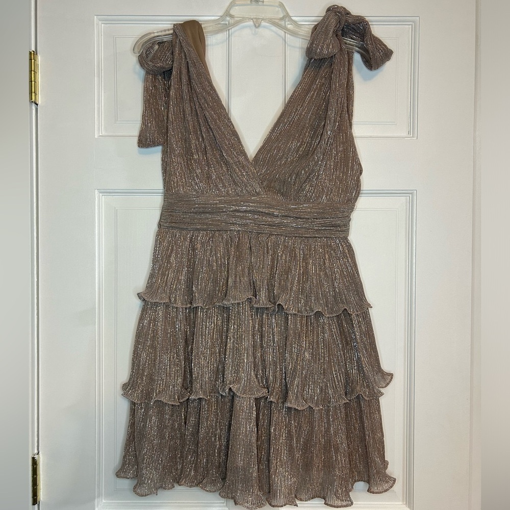 Mable McKenna Lurex Pleated Tiered Mini Dress